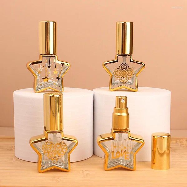 Bouteilles de rangement 8 ml de forme étoile luxe en verre or pulvérisateur de pulvérisation femme de parfum de parfum de parfum réglage de pulvérisateur liquide délicat de flacons rechargeables aléatoires