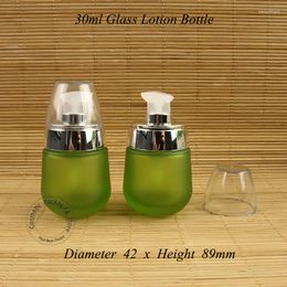 Opslagflessen 8 stks/lot promotie 30 ml hoogwaardige glazen lotion fles groen 1oz matte vrouwen cosmetische pot kleine container navulbaar
