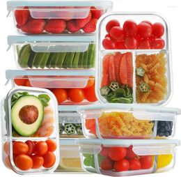 Opbergflessen 9 Pack glazen maaltijd prep containers voedsel met deksels luchtdicht lunch bento dozen deksels9