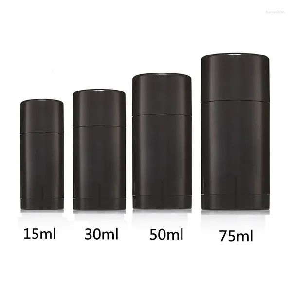 Botellas de almacenamiento 90pcs 50ml y 25pcs 15ml Botella de desodorante negro vacío Twist Up Stick Tube Round Bottom Contenedor de llenado Viaje