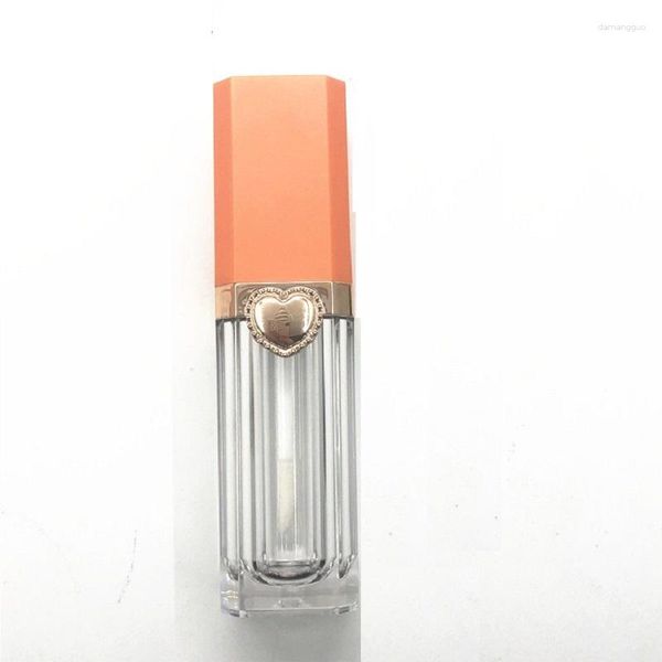 Bouteilles de stockage 9ml vide clair tube de brillant à lèvres en plastique carré emballage cosmétique conteneur bouchon orange contenants de brillant à lèvres bouteille de remplissage