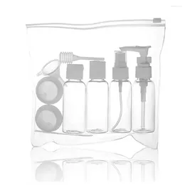 Botellas de almacenamiento 9 unids/set Paquete de viaje transparente/rosa muestra de cosméticos botella de spray de presión de plástico reutilizable Kit de herramientas de maquillaje