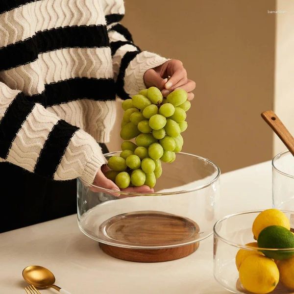 Botellas de almacenamiento Acacia Madera de vidrio Frutas Fruit Bowl Tazón de mesa alta Camiseta y seco