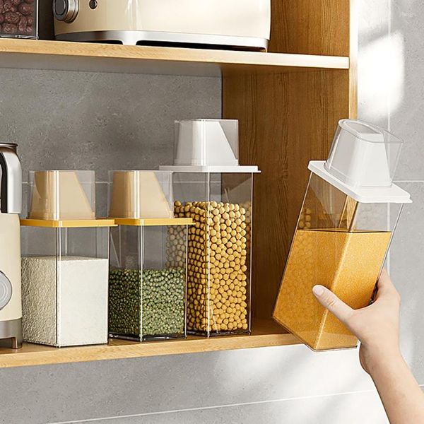 Botellas de almacenamiento Recipiente hermético para cereales Dispensador de avena con pico de vertido Taza medidora Cocina Comida Azúcar Grano Harinas Nueces Organizador