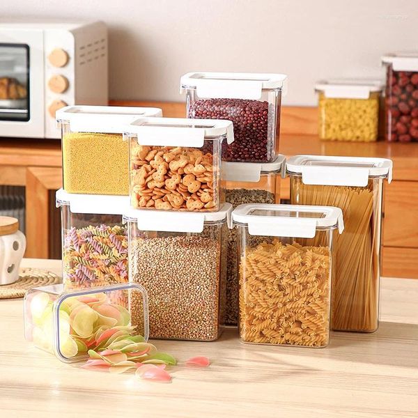 Bouteilles de rangement Conteneur d'aliments hermétique pour la farine de céréales Boîte à café de riz de sucre Boîte en plastique sans BPA avec organisation de cuisine de couvercle