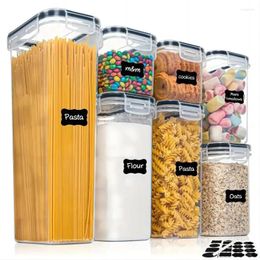 Bouteilles de rangement Contenants alimentaires hermétiques 7 pièces Céréale en plastique avec les couvercles Organisation de garde-manger 24 Étiquettes