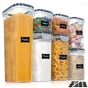 Bouteilles de rangement Contenants alimentaires hermétiques 7 pièces Céréale en plastique avec les couvercles Organisation de garde-manger 24 Étiquettes