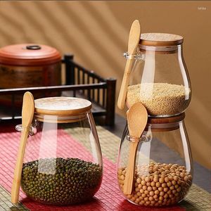 Bouteilles de rangement pot en verre hermétique avec couvercle et cuillère collation transparente sucre café bonbon céréales