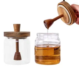 Opslagflessen luchtdichte honingpot duurzame houten dipper dekselpot reguliere mond geen druppelglascontainers cadeau