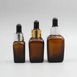 Bouteilles de rangement Amber Square Glass Huile Dropper Bottle 30ml Beauty Salon Supplies Bottling