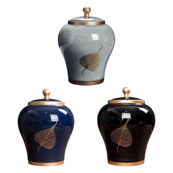 Botellas de almacenamiento Antiguo estilo chino Cerámica Jarrón de jengibre Jarrón de té Templo con tapa Lata para café