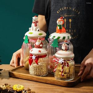 Bouteilles de stockage Bocaux de bonbons de Noël en forme d'animaux, corps de bouteille en verre, couvercle en céramique, récipient alimentaire, boîte à biscuits au chocolat, organisateur de cuisine