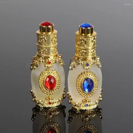 Bouteilles de stockage Antique métal style arabe cristal rechargeable bouteille de parfum huiles compte-gouttes lotion embouteillage vide cosmétiques conteneur