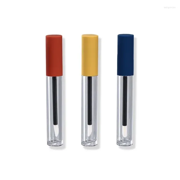 Bouteilles de stockage Arrivée Conteneurs cosmétiques ronds transparents Couvercle orange/bleu/jaune 4 ML Bouteille d'emballage de tube de brillant à lèvres en plastique vide 30 pièces