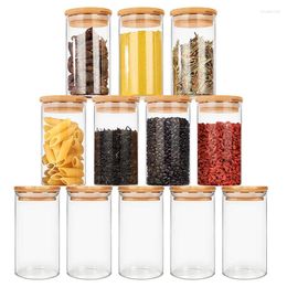 Bouteilles de rangement at35 bocaux en verre épices avec couvercles de bambou pour contenant des herbes de comptoir de cuisine à la maison