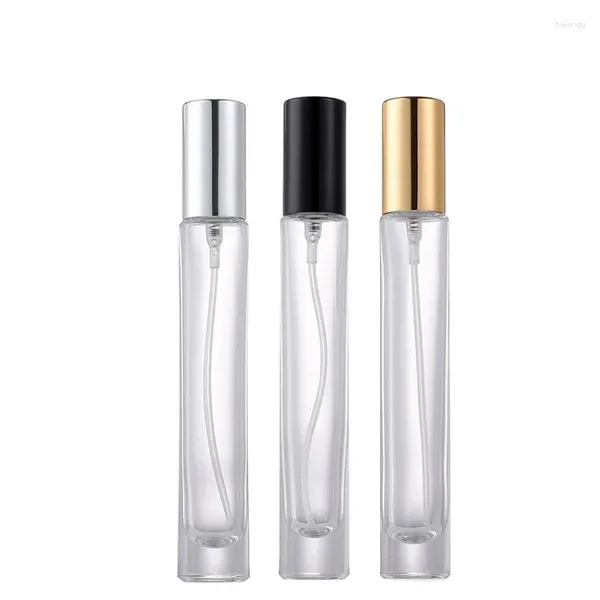 Botellas de almacenamiento Atomizador Mist Spray Botella Oro Plata Negro Tapa de la bomba Cosmético redondo Recargable 10 ml Vidrio transparente Perfume vacío