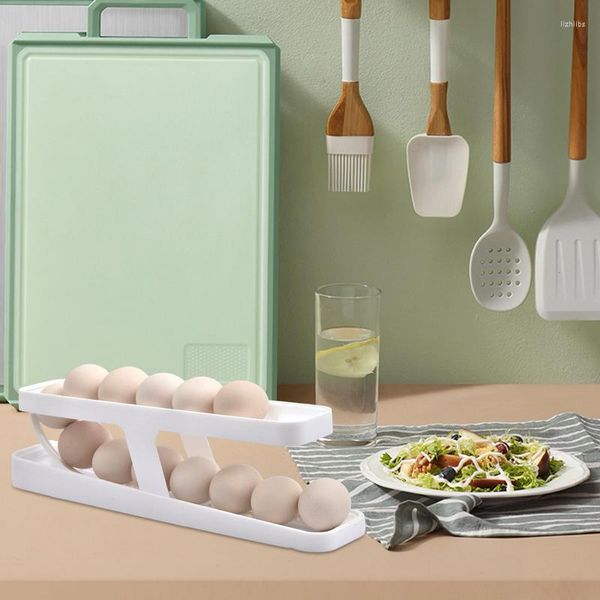 Bouteilles de stockage Auto Rolling Egg Holder 2 Tier Rack Fresh-keeping Box Garde-manger Comptoir Réfrigérateur Cuisine Maison Gadgets Outils