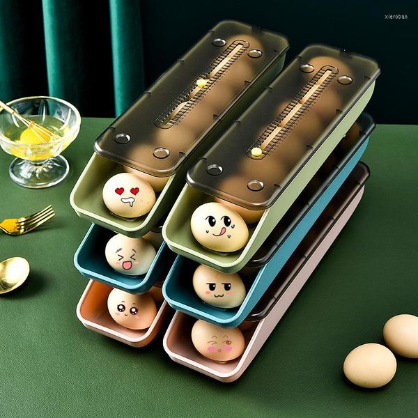 Bouteilles de stockage Automatique Rolling Egg Box Flip Multicouche Superposition Conteneur Cuisine Réfrigérateur Organisation Oeufs Titulaire Plateau