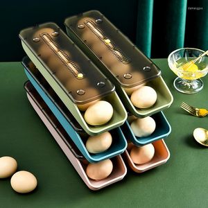Opslagflessen automatisch tuimelen eierdoos plastic voor keuken koelkast kast pantry rack organizer plank houder mandbladeren