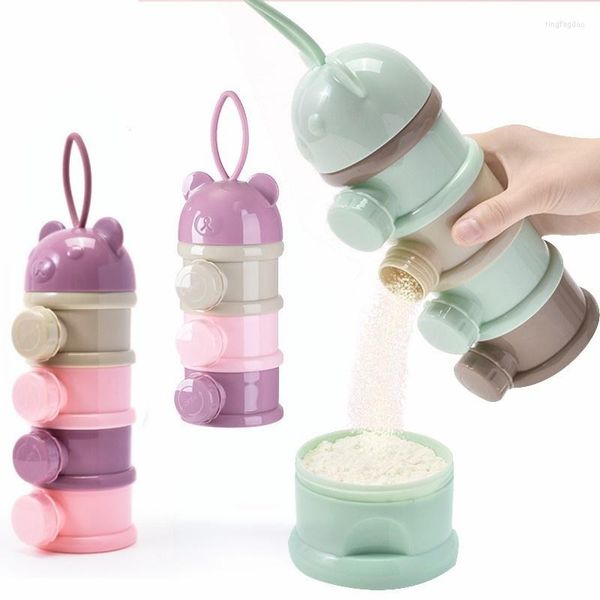 Bouteilles de stockage pour bébé, boîte de nourriture Portable 3/4 couches, conteneur Style ours pour tout-petits, gobelets d'alimentation pour lait en poudre pour enfants