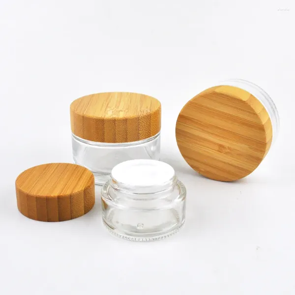 Bouteilles de rangement Bambou Cosmetic Container Jar Verre transparent avec couvercle 50g Paies givrées 30 ml 50 ml