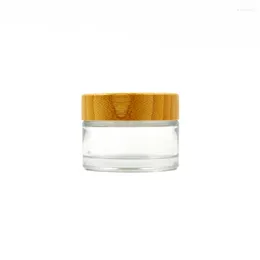 Bouteilles de rangement Bambou Cosmetic Emballage Huile 15g Pottes transparentes vides Pots Makeup Crème Conteneurs Glass pour voyager