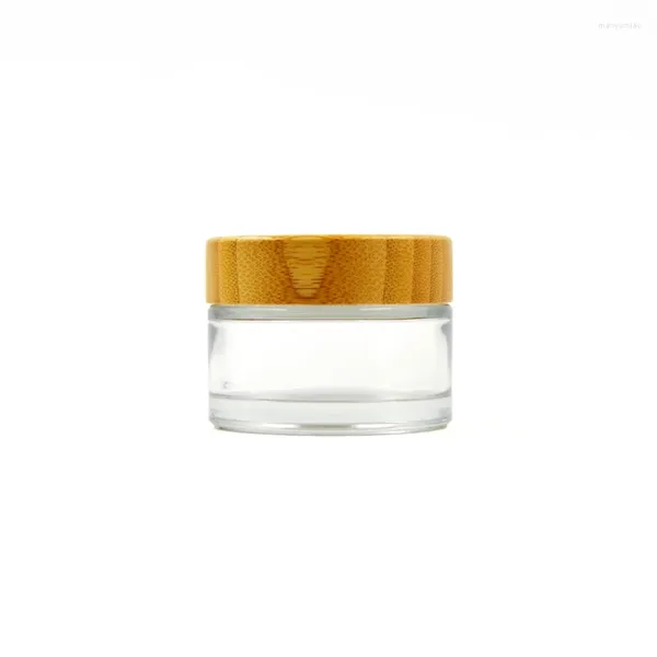Botellas de almacenamiento Aceite de embalaje cosmético de bambú 15 g Vacío de frascos transparentes Capa de crema de maquillaje Tapa de vidrio para viajar
