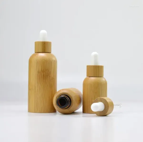 Bouteilles de stockage compte-gouttes en bambou, bouteille vide rechargeable en verre pour les yeux, huile essentielle avec Pipettes, maquillage, échantillon cosmétique