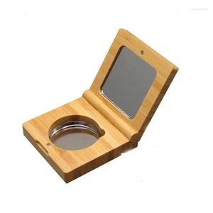 Bouteilles de stockage Bambou Fard À Paupières Boîte Avec Miroir Vide Cosmétiques Poudre Emballage Conteneur En Bois Naturel Blusher Compact 20pcs / Lot