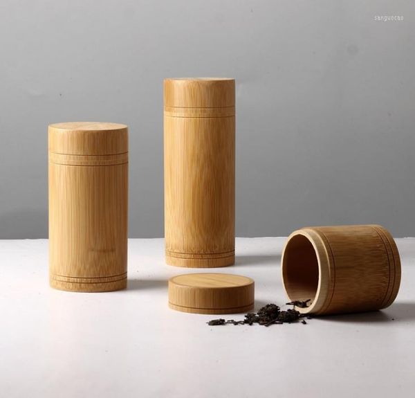 Aufbewahrungsflaschen Bambusgläser Holz kleine Box Behälter handgefertigt für Tee Kaffee Zucker erhalten mit Deckel Vintage