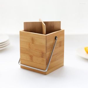 Opslagflessen bamboe keuken bestek buis met metalen handgreep gadgets tools organizer doos accessoires gebruiksvoorwerpen containerhouder pot