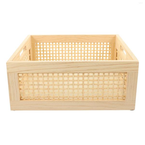 Bouteilles de rangement Bambou Woven Wood Panier de jouets Paniers de jouets Home Supplies Organisateur de boîte en bois de bureau