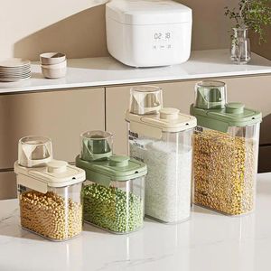 Bouteilles de stockage, conteneur de haricots, boîte transparente pour grains de riz avec tasse à mesurer, fourniture de bocaux scellés multifonctionnels pour céréales de qualité alimentaire