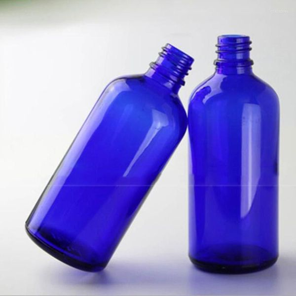 Bouteilles de stockage compte-gouttes en verre bleu grande capacité 100 ml contenants d'huile essentielle vides avec capuchon de tête 280 pcs/lot