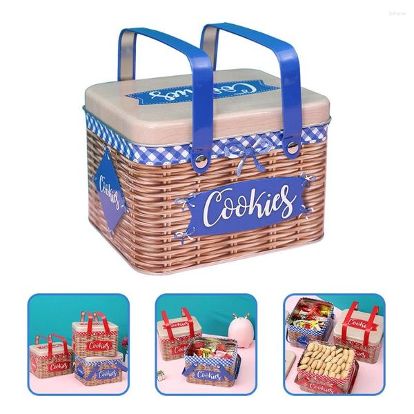 Bouteilles de rangement Biscuit Biscuit Handle Design Cookie Tin Tin Bocals Couges Pouilles de mariage Metal Metal Decor