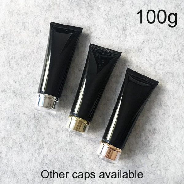 Botellas de almacenamiento Botella de plástico negra de 100 ml, 100 g, cosmético vacío, tubo suave, loción, limpiador facial, crema de manos, viaje recargable