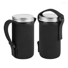 Botellas de almacenamiento Mangas apagadas para frascos de mason 2 piezas bolsas plegables jarras de manga de botella negra portátiles portátiles