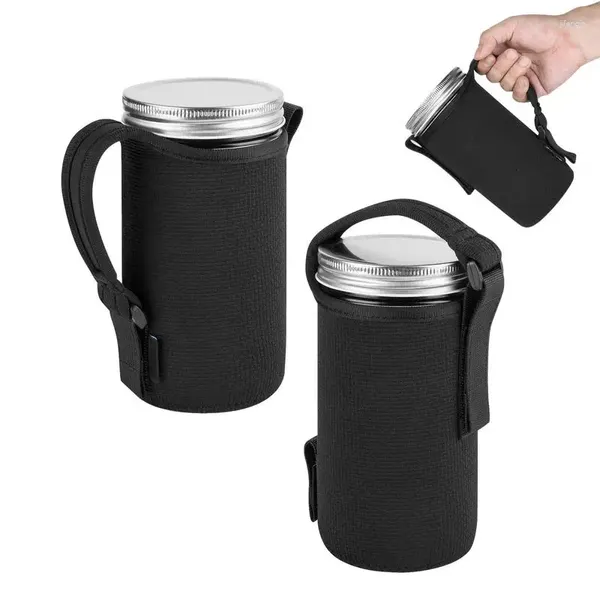 Botellas de almacenamiento Mangas apagadas para frascos de albañil 2 piezas bolsas elásticas plegables portátiles con manguito de botella negra