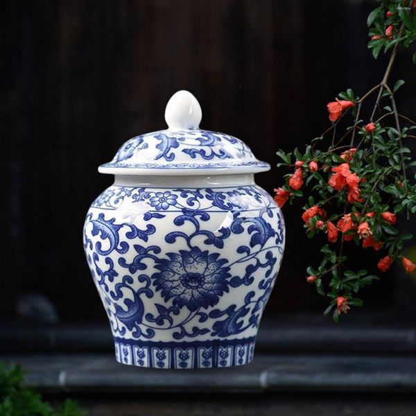 Bouteilles De Stockage Bleu Et Blanc En Céramique Émaillée Temple Jar Vase Avec Couvercle Pièce Maîtresse Polyvalente Pour Les Mariages Fête Home Office Decor Délicat