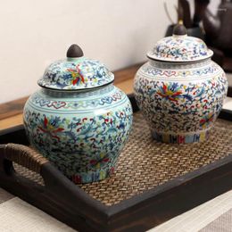 Bouteilles de rangement en porcelaine bleu et blanc thé en céramique pot bonbon maison noix grains de café médicinal décoration de bouteille