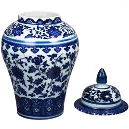 Bouteilles de rangement en porcelaine bleu et blanc pot général multi-fonctions cartouche céramique alimentaire de fleur décoration