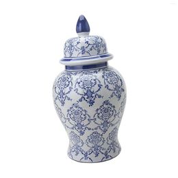 Opslag Flessen Blauw En Wit Porselein Gemberpot Oude Chinese Tempel Met Deksel Bloemstuk Desktop Theebus