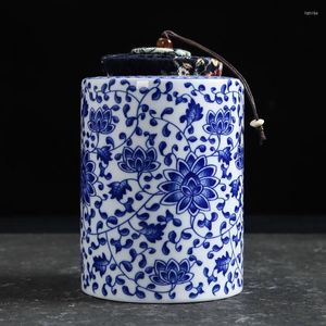Bouteilles de stockage Pot de thé en porcelaine bleue et blanche peinte bijoux en céramique cosmétiques bonbons pot scellé maison conteneur de grains de café de nos jours