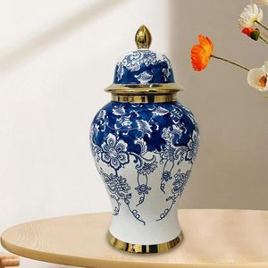 Bouteilles de rangement en porcelaine bleu et blanc ornement d'affichage table maître de la pièce maîtresse vase en céramique pour le bureau de fête de la chambre à coucher