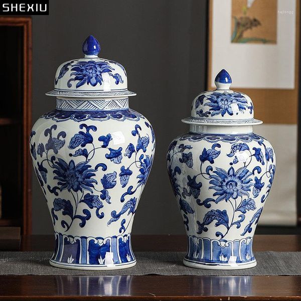 Bouteilles de rangement en porcelaine bleue et blanche, pot général, boîte à thé, Pots à bonbons, fleur, oiseau décoratif, Vase de décoration de bureau au gingembre