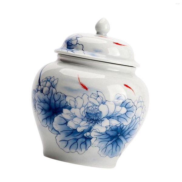 Vase de fleur décoratif de pot de gingembre de porcelaine bleue et blanche de bouteilles de stockage