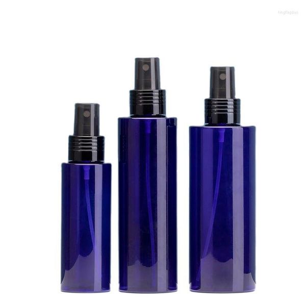 Bouteilles de stockage Bleu Fine Brouillard Vaporisateur Épaule Plate Toner Eau Liquide Vis Dents Noir Pulvérisateur 100/200/250 ml PET Plastique