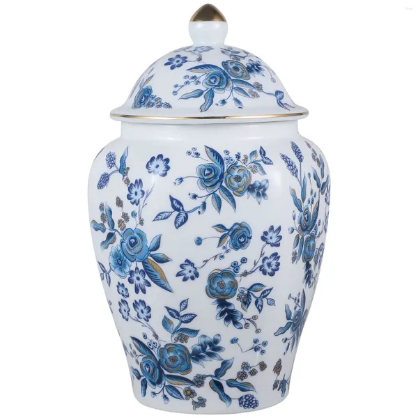 Bouteilles de stockage Pot de gingembre en porcelaine blanche bleue Vintage Floral Chinoiserie Boîte à thé Conteneur de feuilles mobiles Chinois Jingdezhen