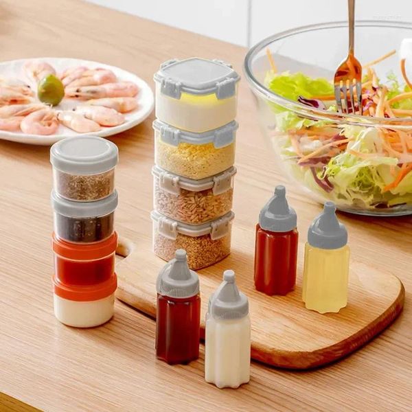 Boîte de bouteilles de stockage, Mini Sauce, outil en plastique, pot d'assaisonnement à presser, bouteille de Barbecue en plein air, salade, 4 pièces, conteneurs d'épices de vinaigrette portables