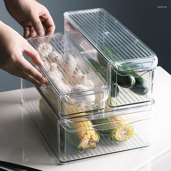 Bouteilles de stockage Boîte En Plastique Transparent Scellé Réfrigérateur Peut Fruits Légumes Finition Grand Conteneur Carré